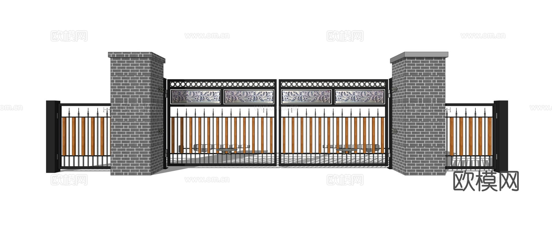 新中式铁艺门su模型下载