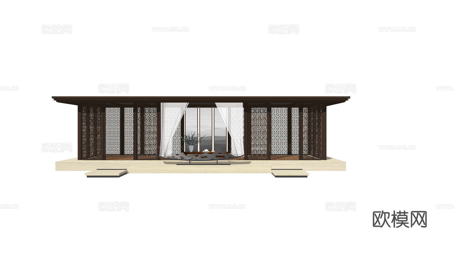 新中式景观廊架su模型下载