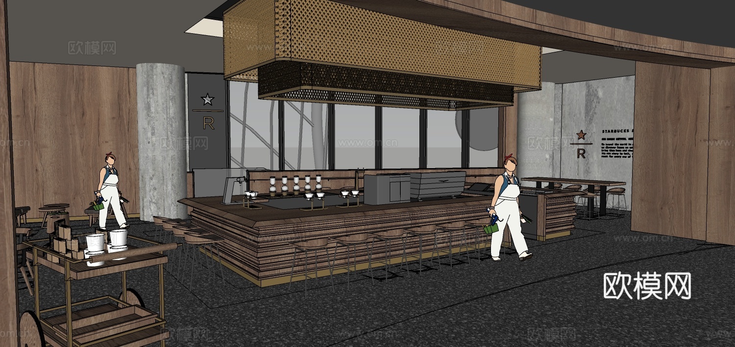 现代咖啡厅su模型下载