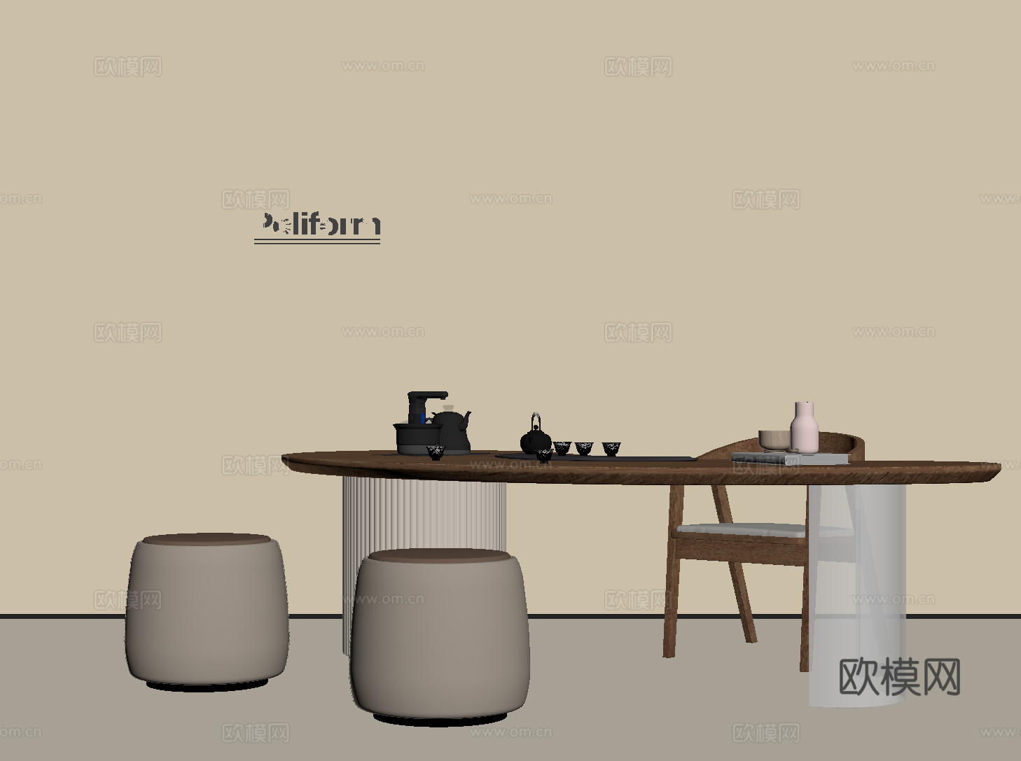 新中式小茶台 茶桌椅su模型