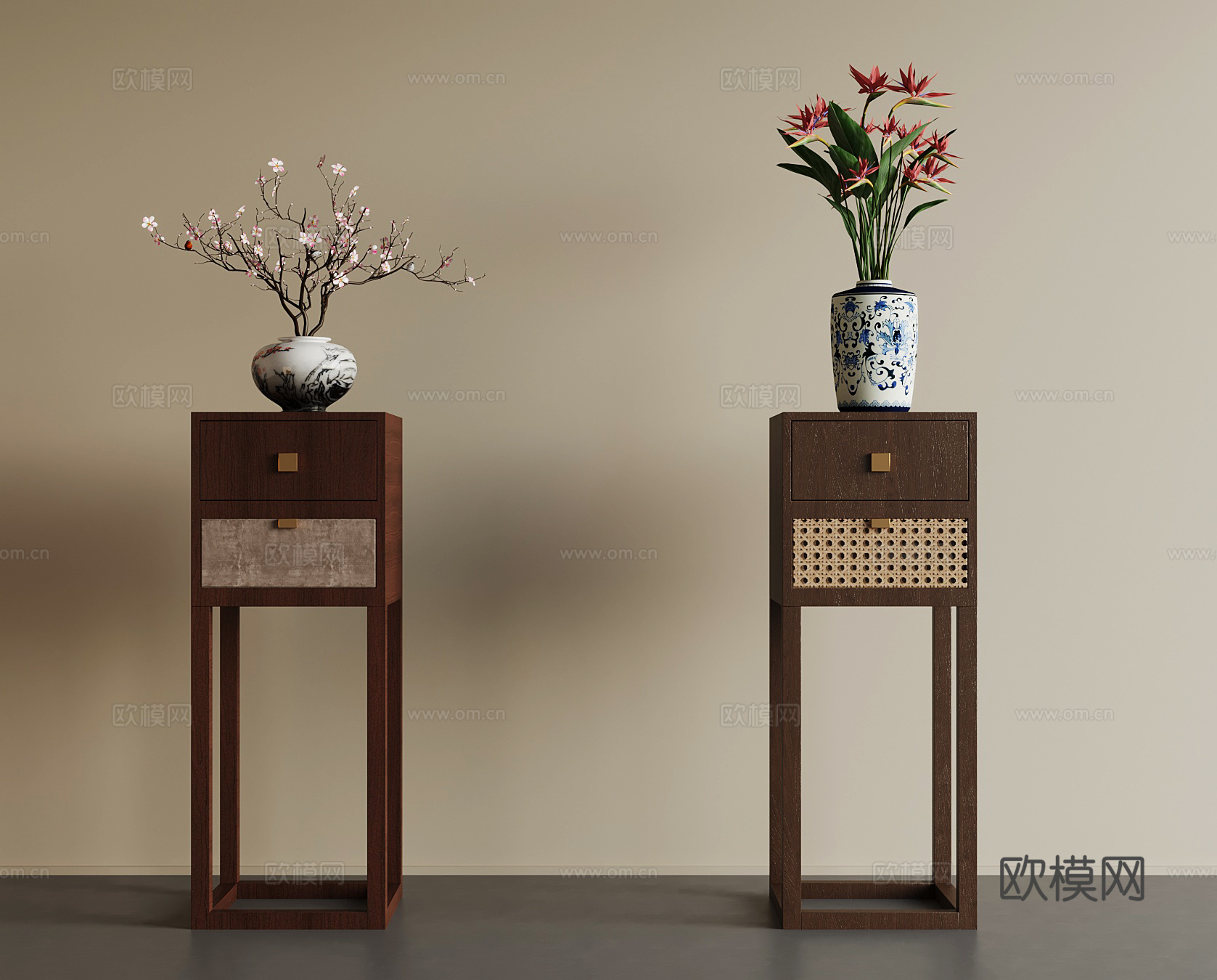 新中式花架 花瓶3d模型