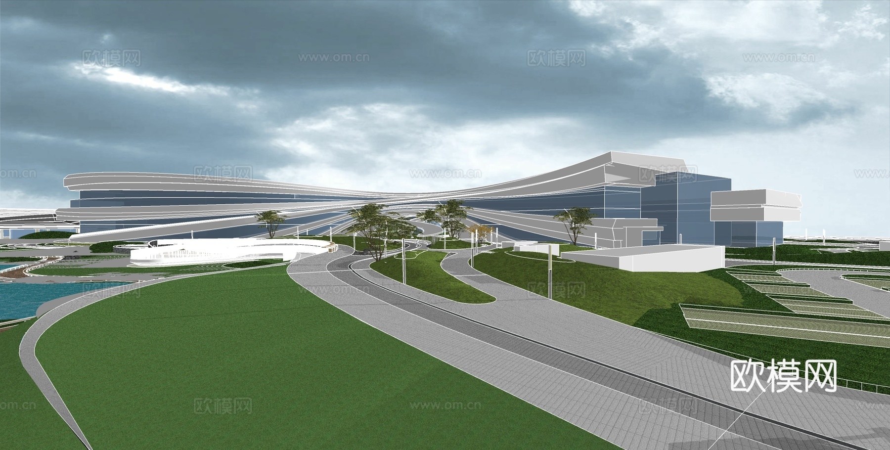 现代总部园区建筑外观su模型下载