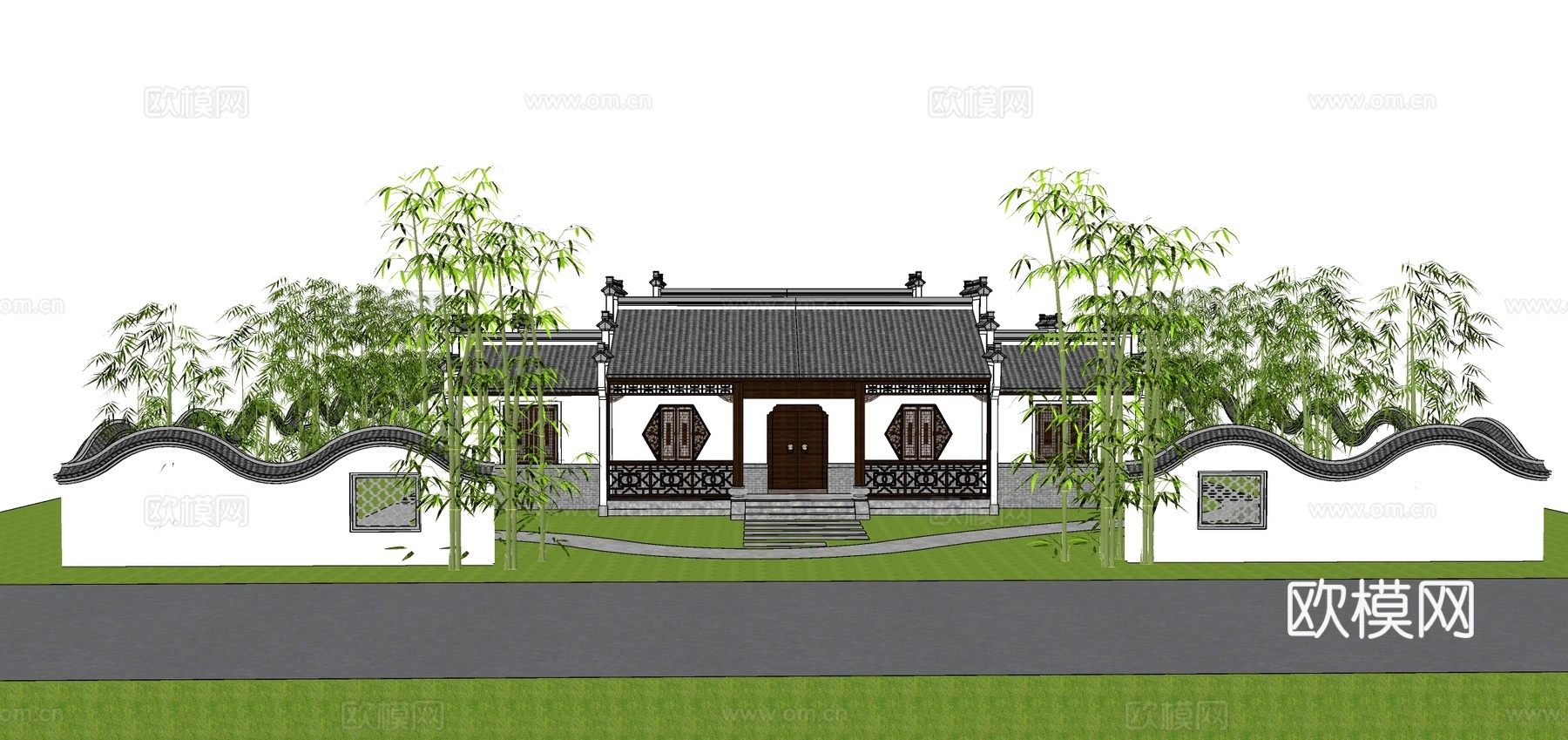 新中式四合院su模型下载