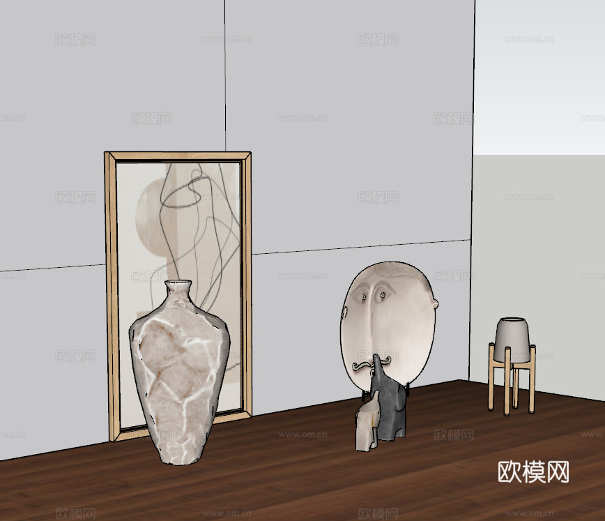 现代花瓶大象雕塑挂画摆件su模型下载