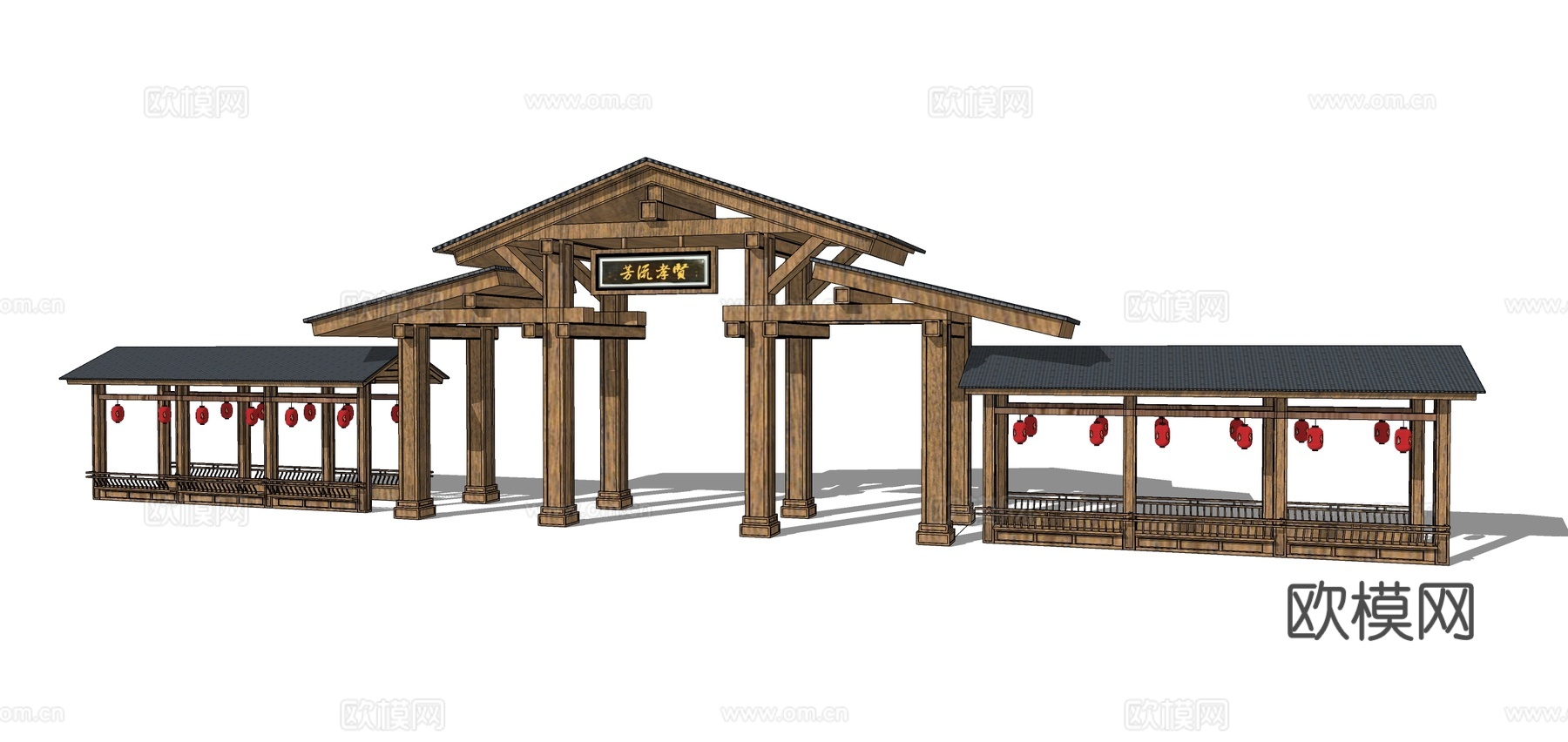 新中式景区大门门头su模型下载