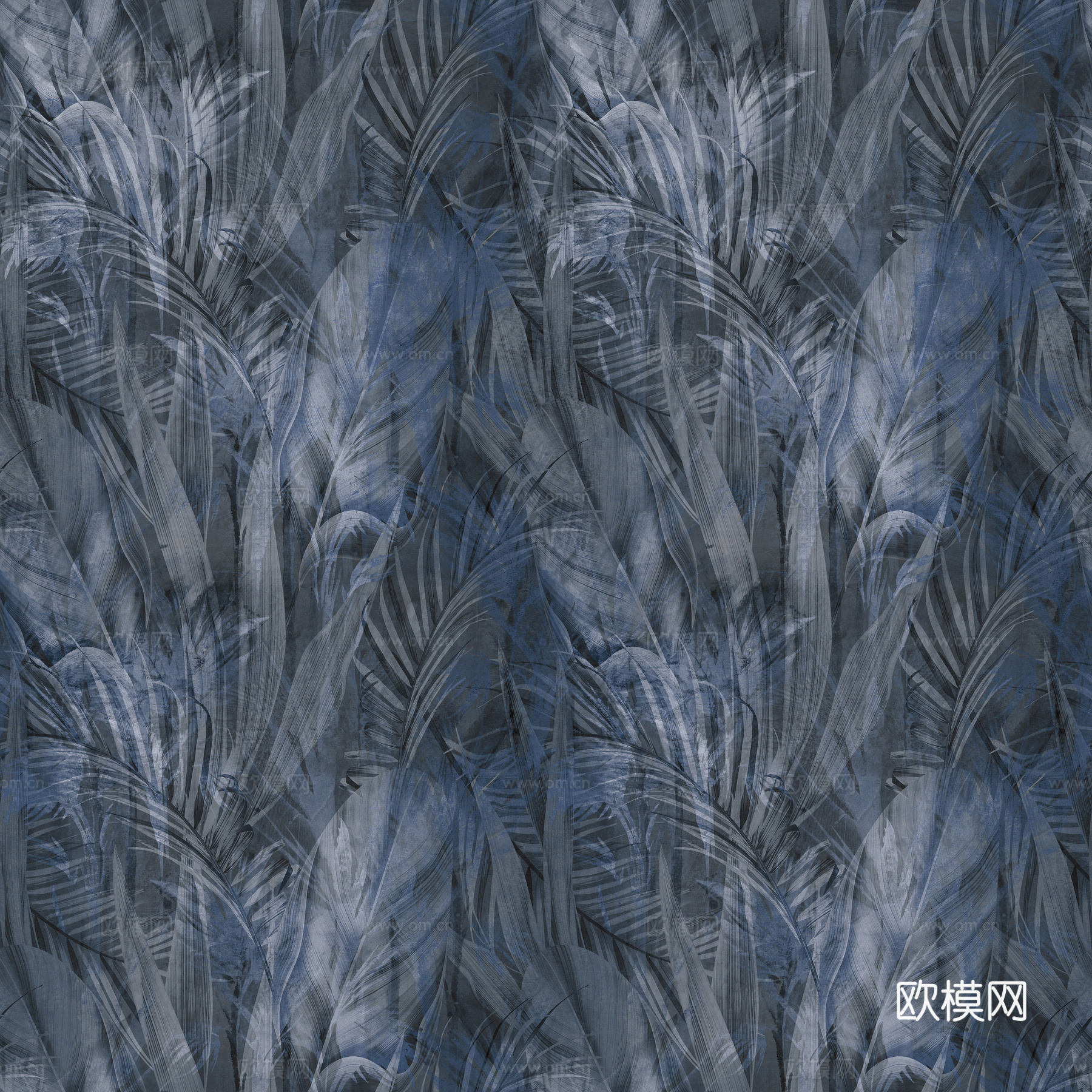 蓝色羽毛艺术艺术花砖