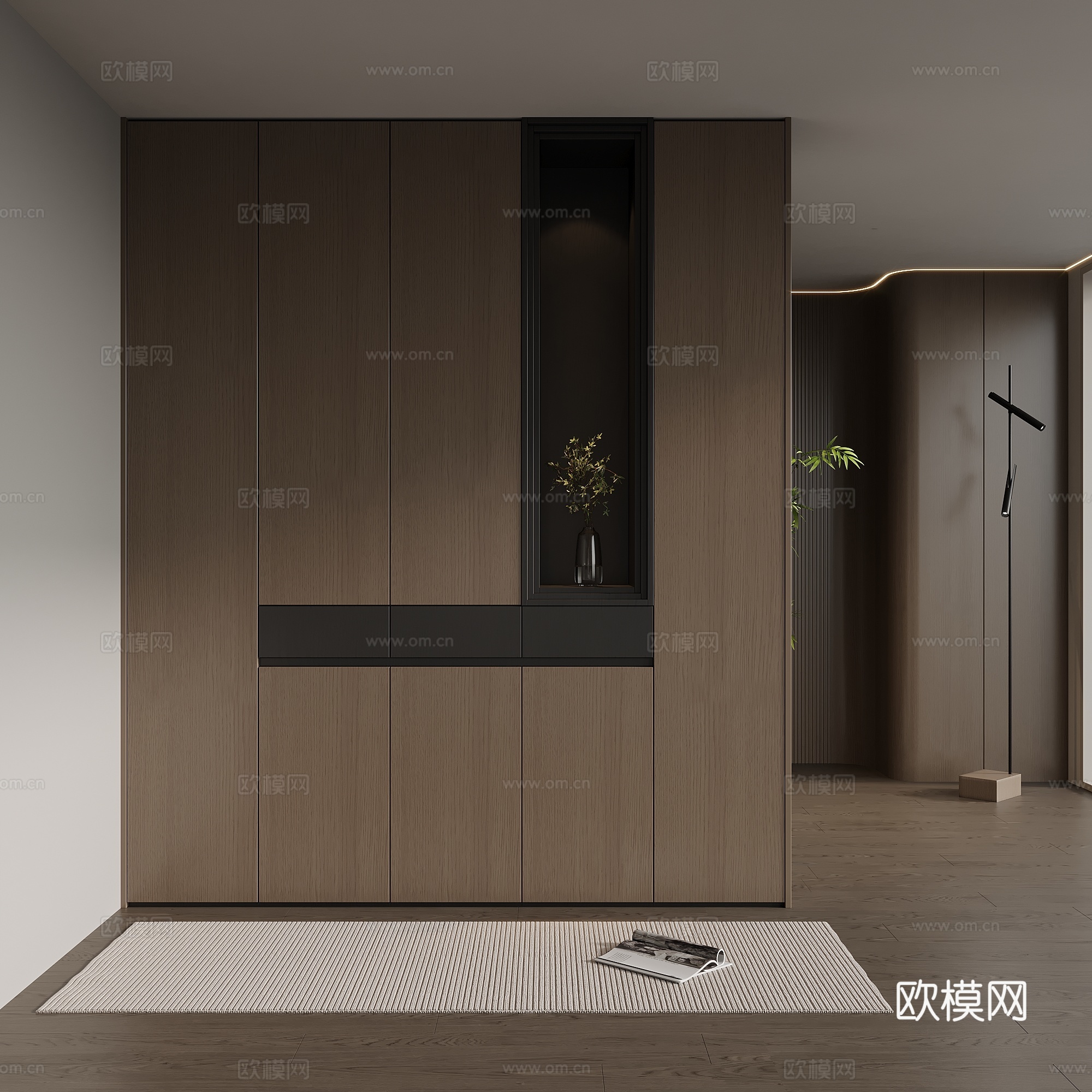 意式极简玄关柜 入户鞋柜 玄关背景su模型