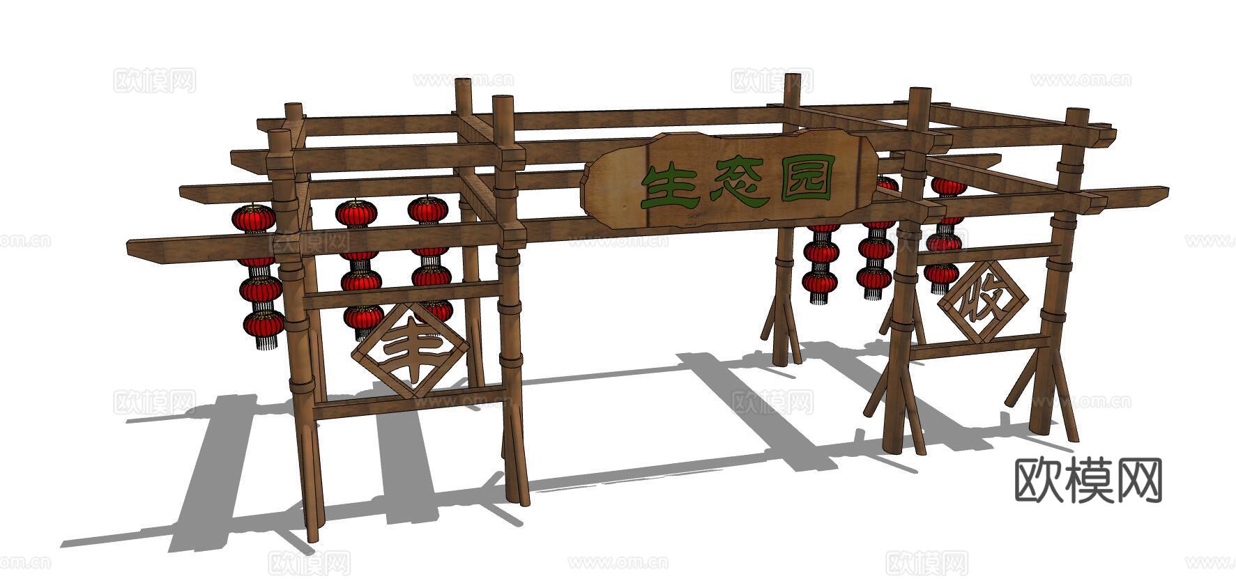 中式景观大门牌坊su模型下载