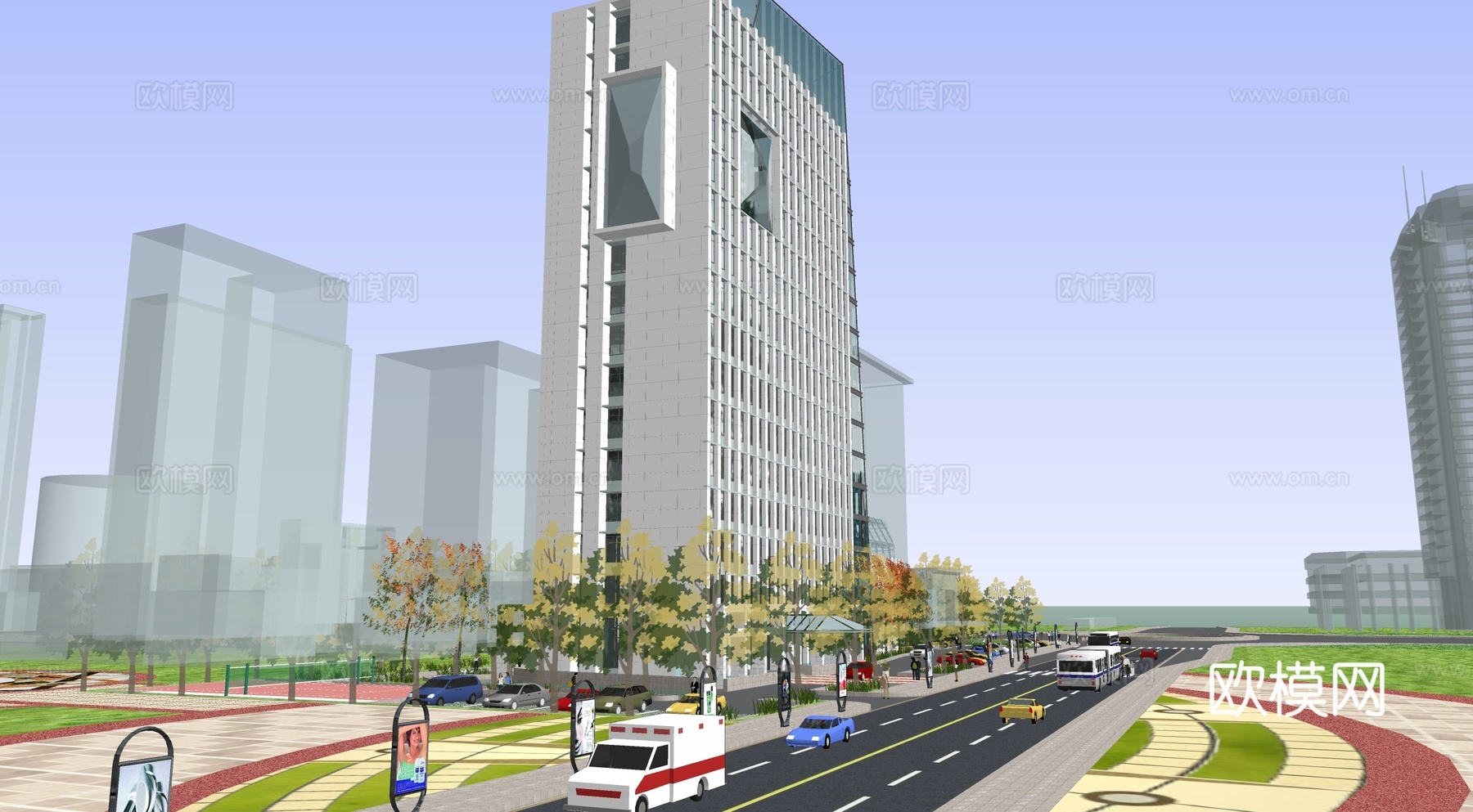 现代高层办公楼su模型下载