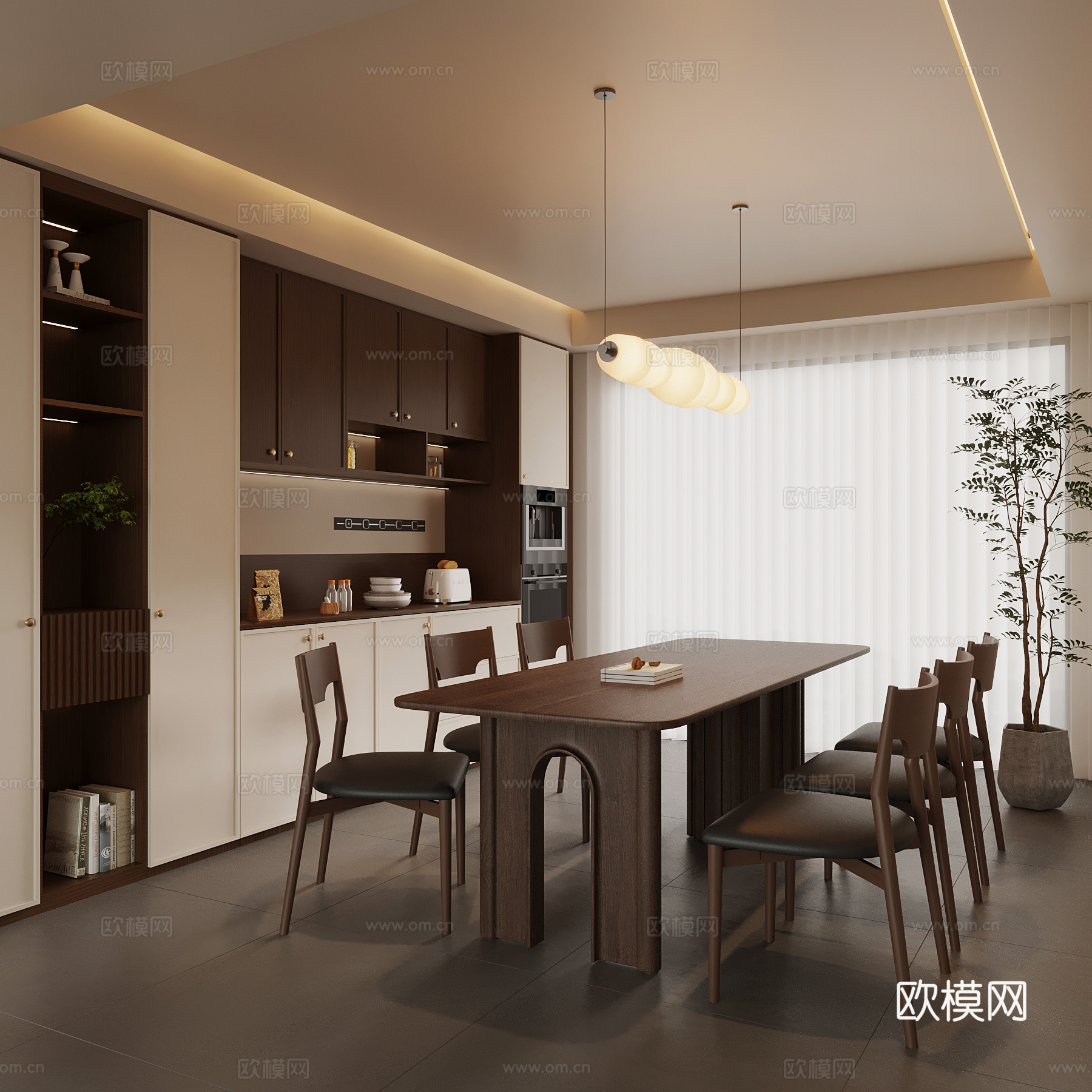 18中古风餐厅 餐桌椅 酒柜3d模型