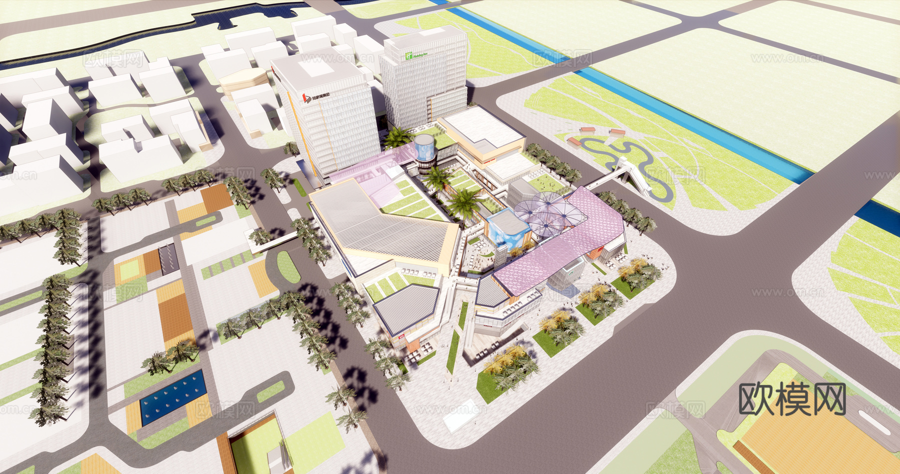 现代商业街su模型下载下载（渲染图6）