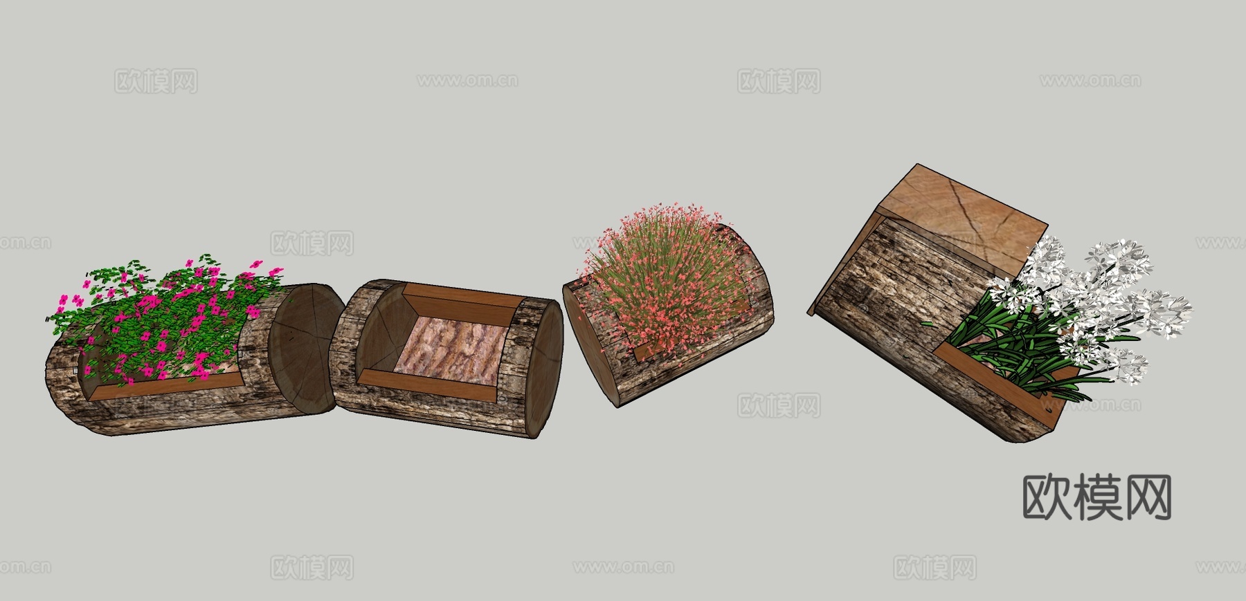 现代花草盆栽su模型下载