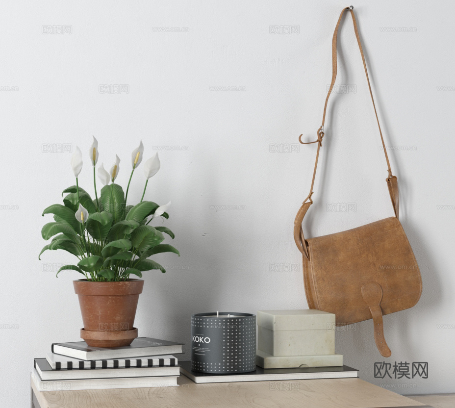 现代饰品摆件 花瓶花艺 书籍跨包3d模型