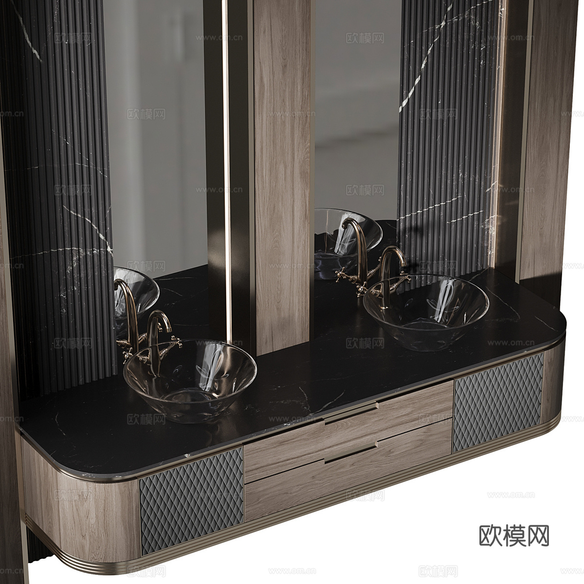 现代意式轻奢双台盆浴室柜3d模型