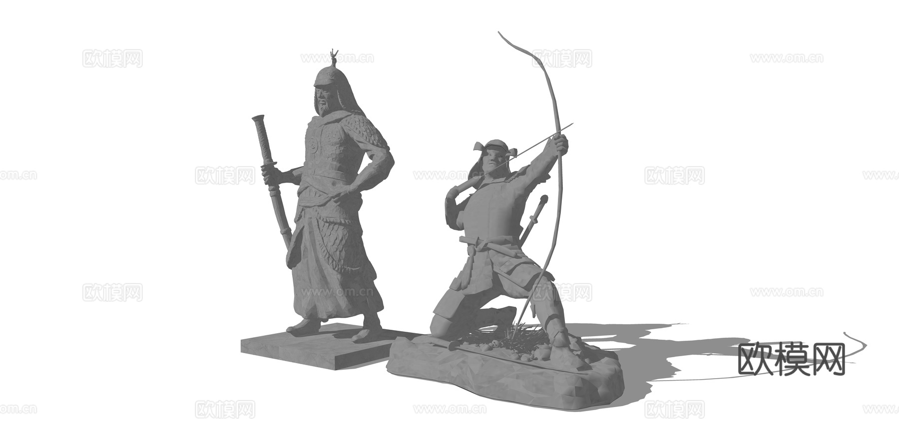 中式古代将士雕塑小品su模型下载