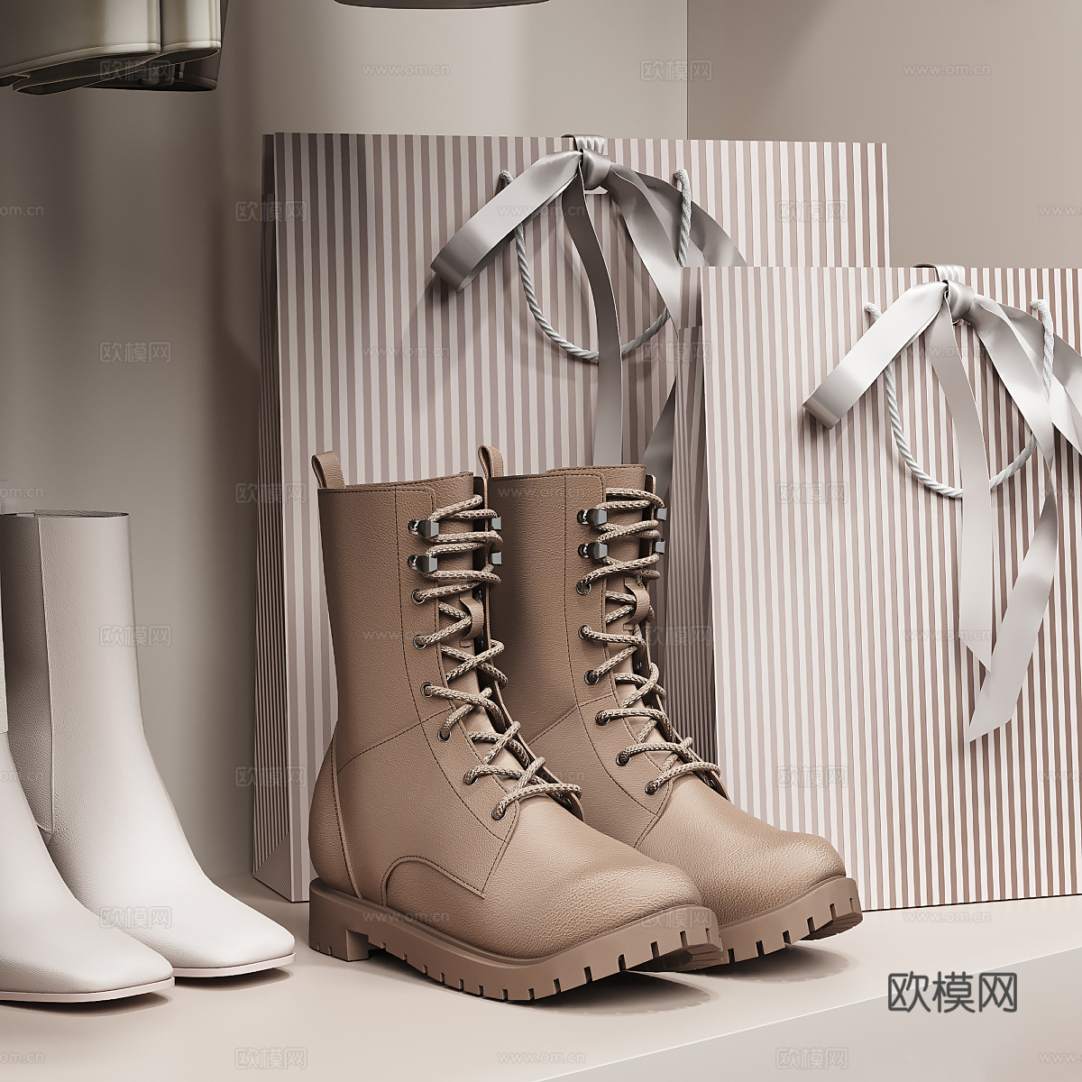 现代奶油风衣柜 服饰鞋帽3d模型