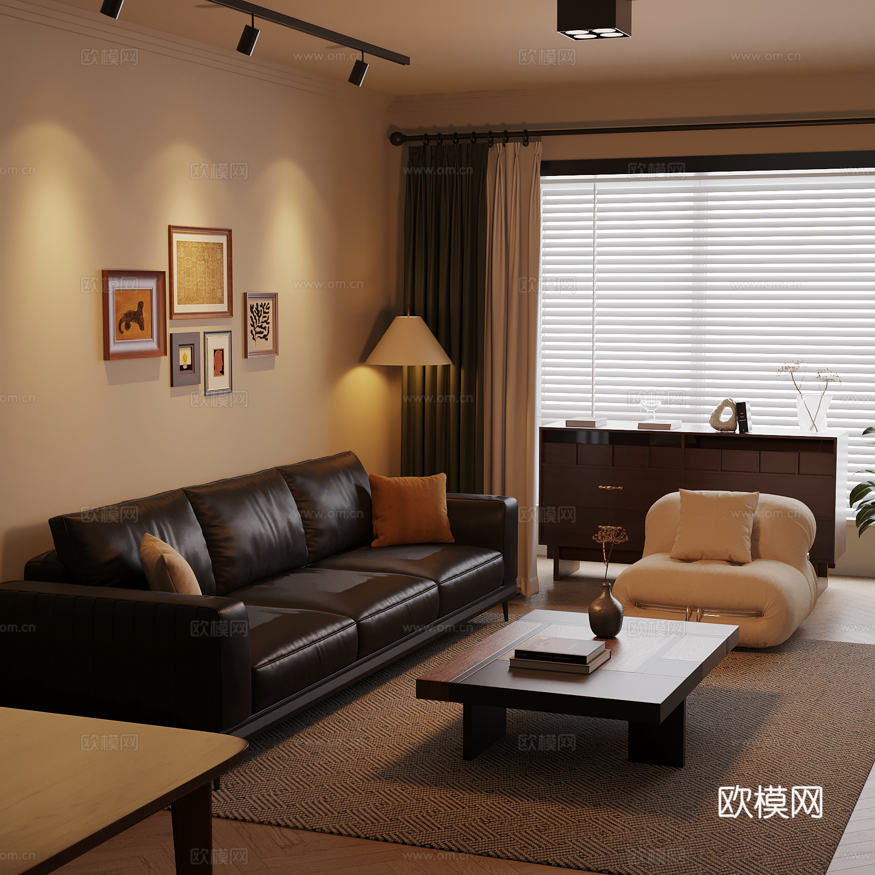 中古风客厅 沙发茶几su模型