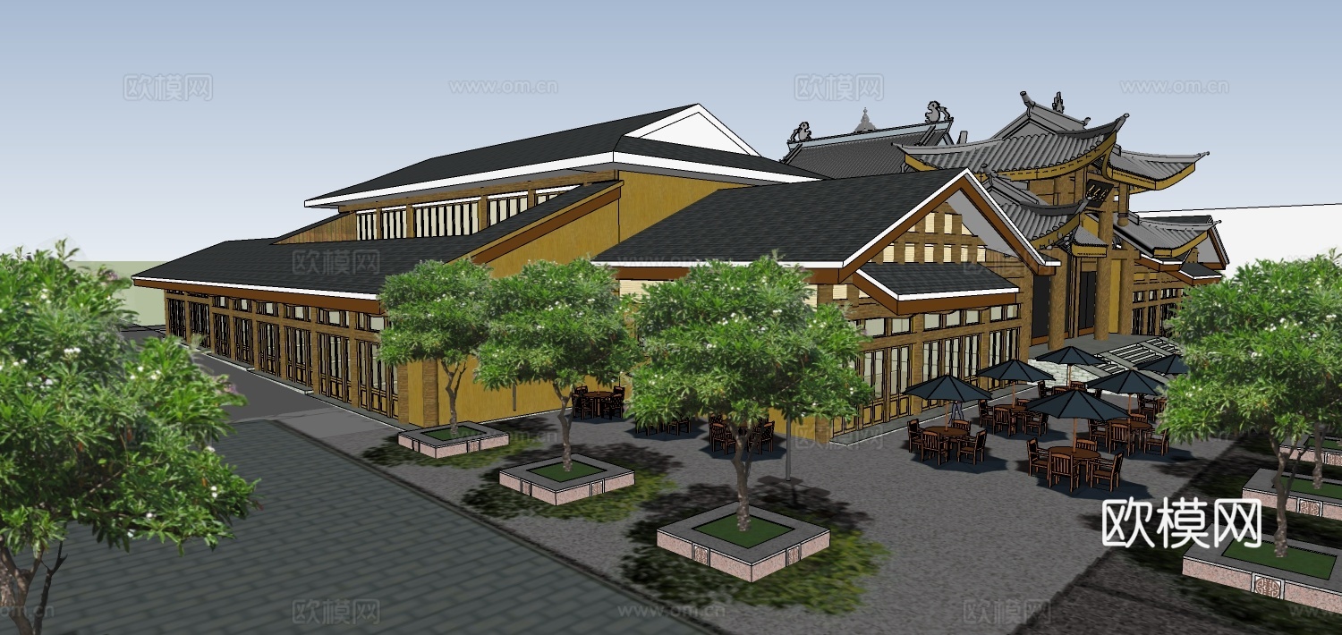 中式寺庙su模型下载