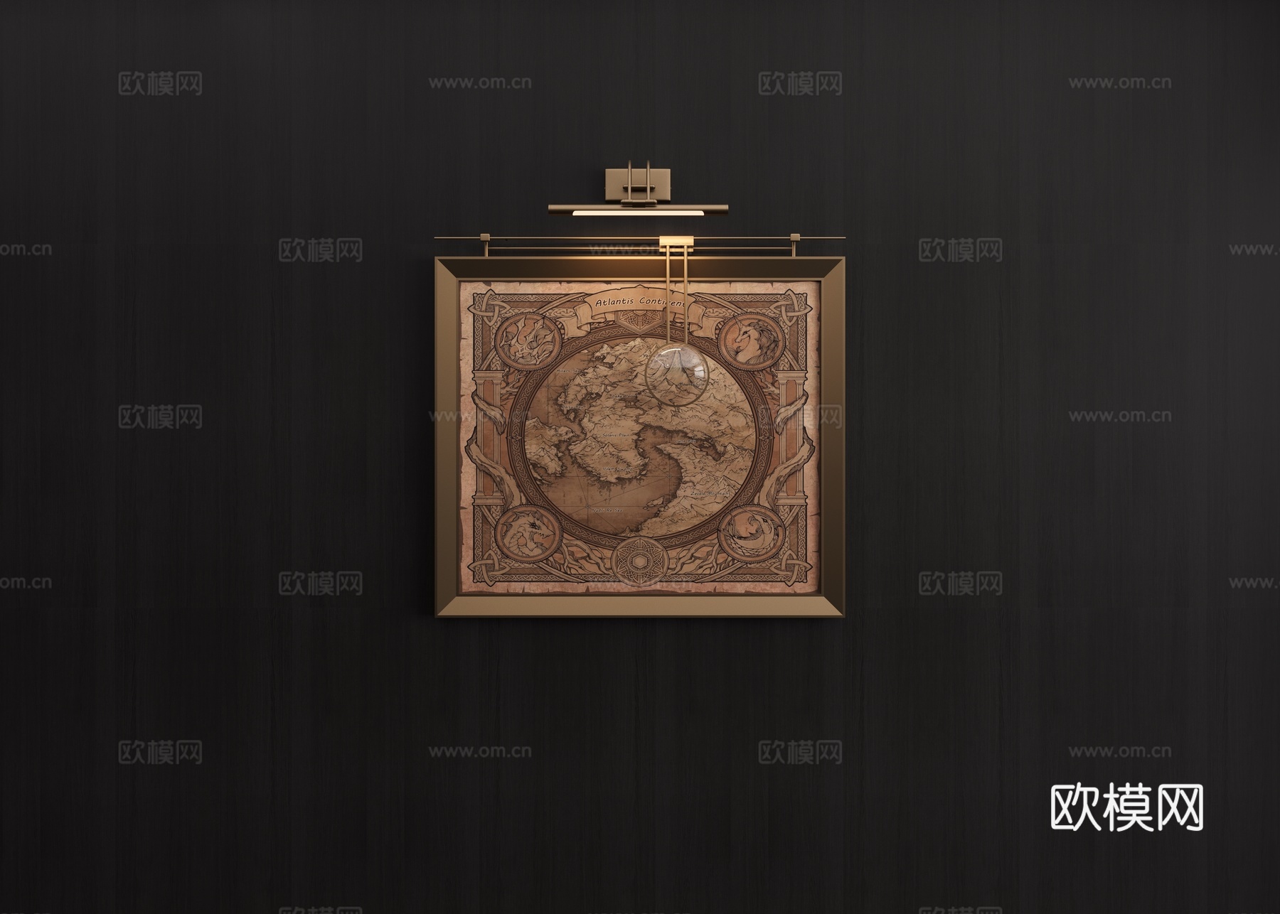 放大镜挂画 放大镜 挂画 挂画灯 复古挂画 中古挂画 装饰画3d模型