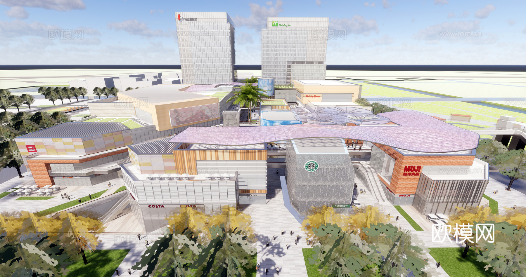 现代商业街su模型下载下载（渲染图3）