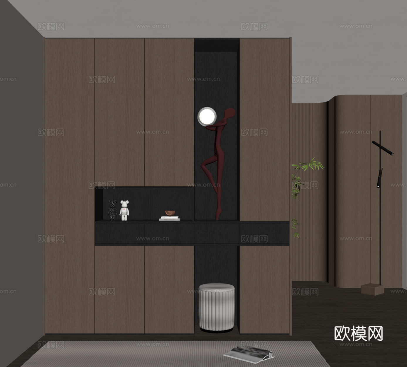意式极简玄关柜 入户鞋柜 玄关背景su模型