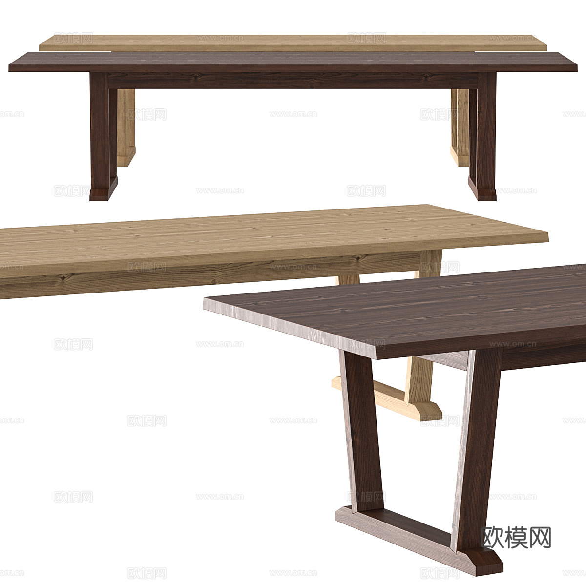 现代意式实木长餐桌 茶桌3d模型
