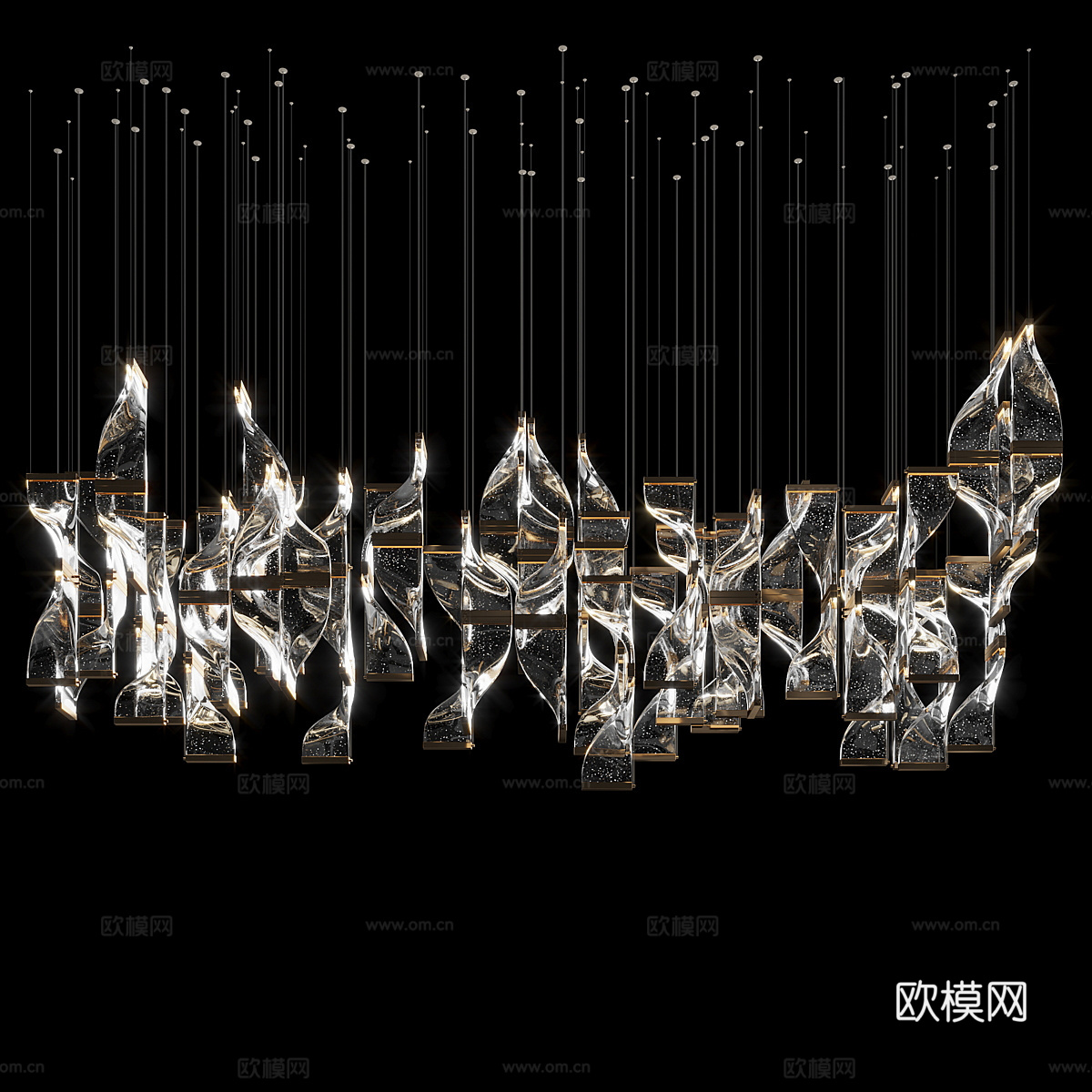 现代意式轻奢金属玻璃装饰工艺吊灯3d模型