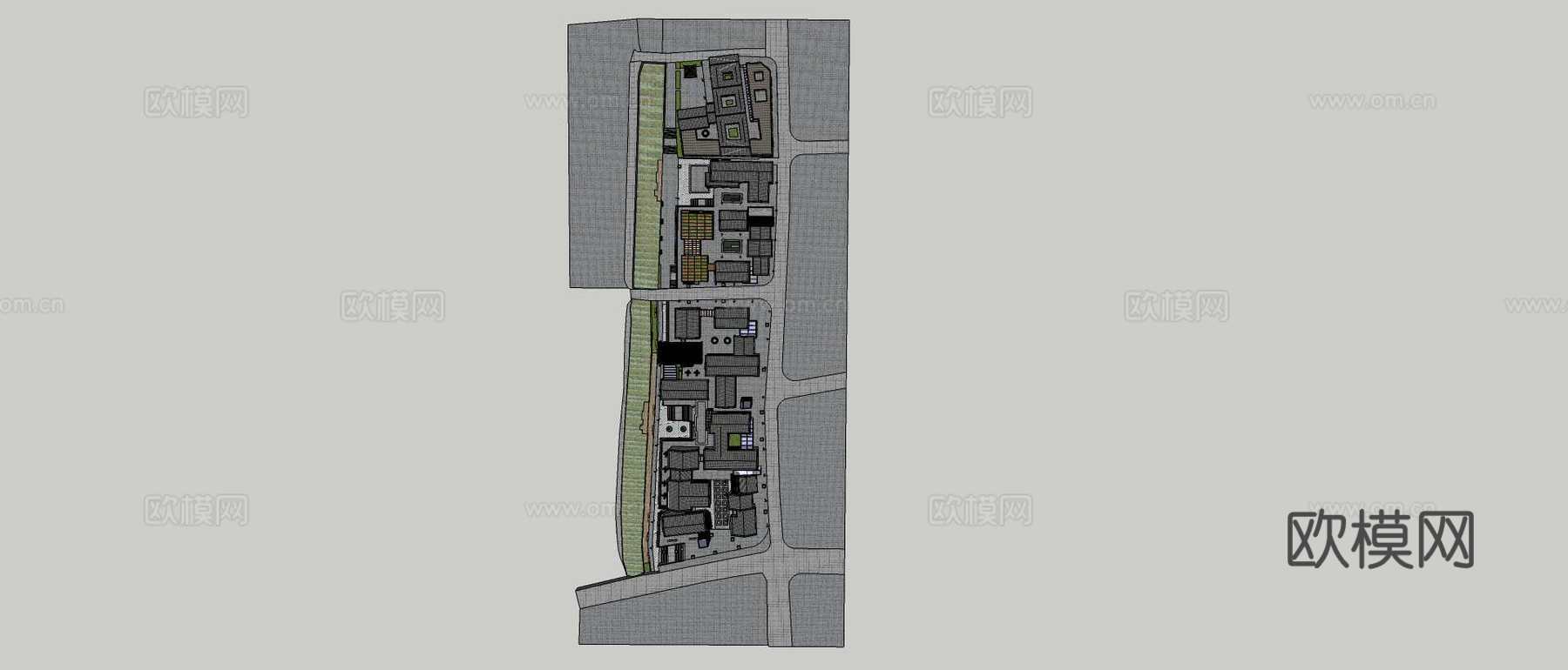 新中式沿街商业建筑su模型下载