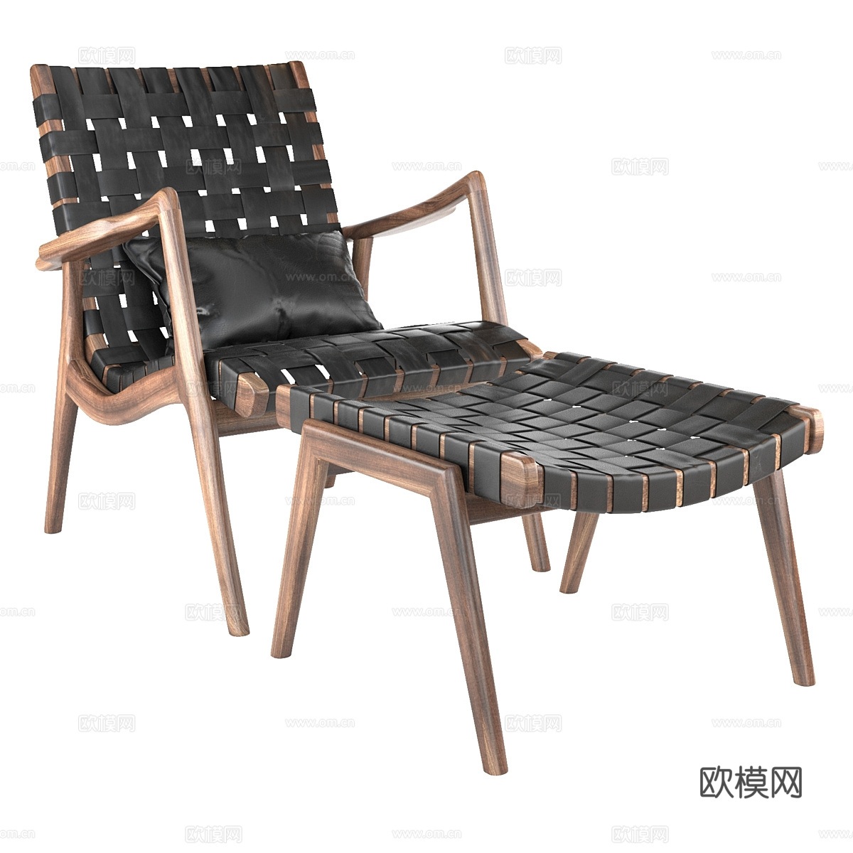 现代意式皮革藤编木质休闲椅3d模型