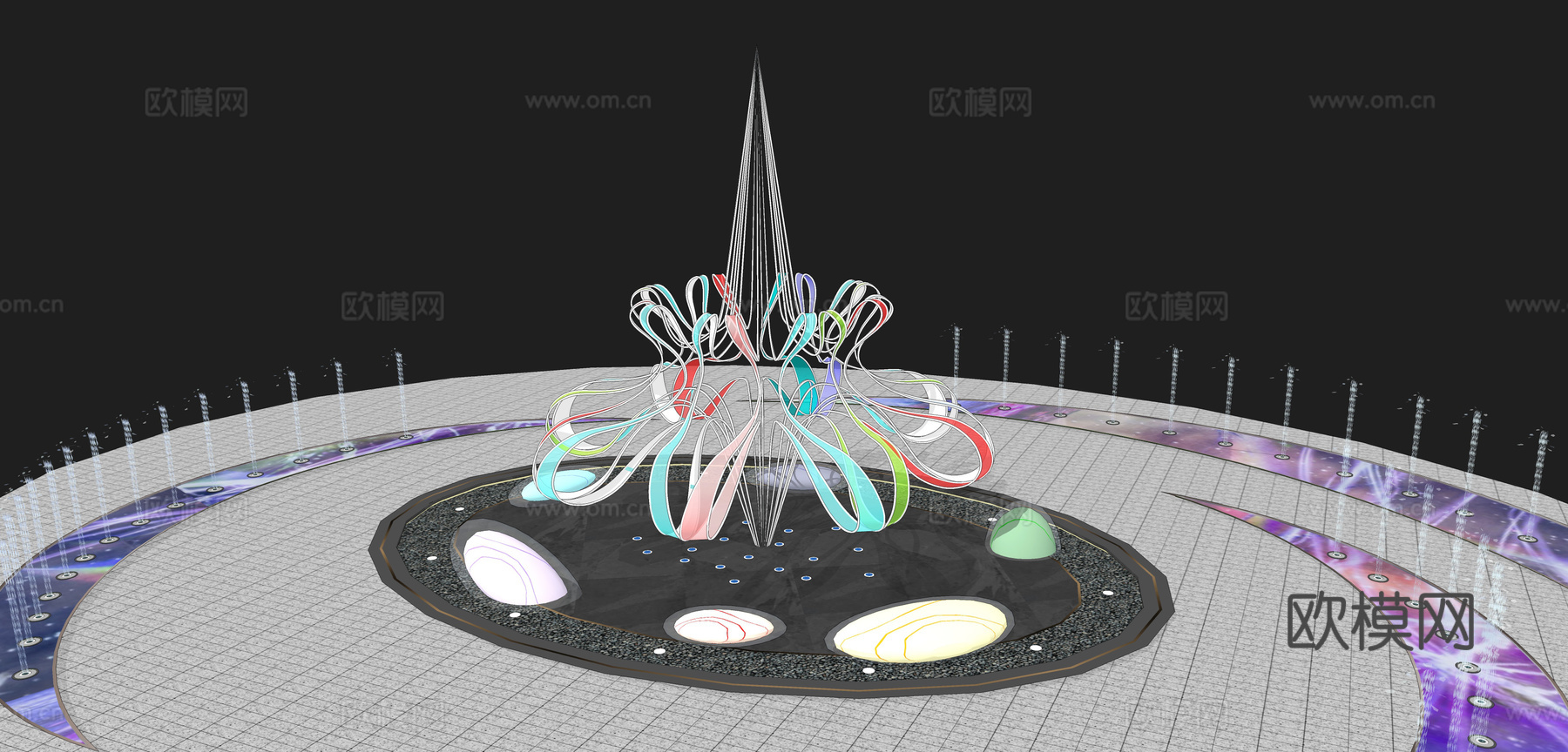 现代喷泉小品su模型下载