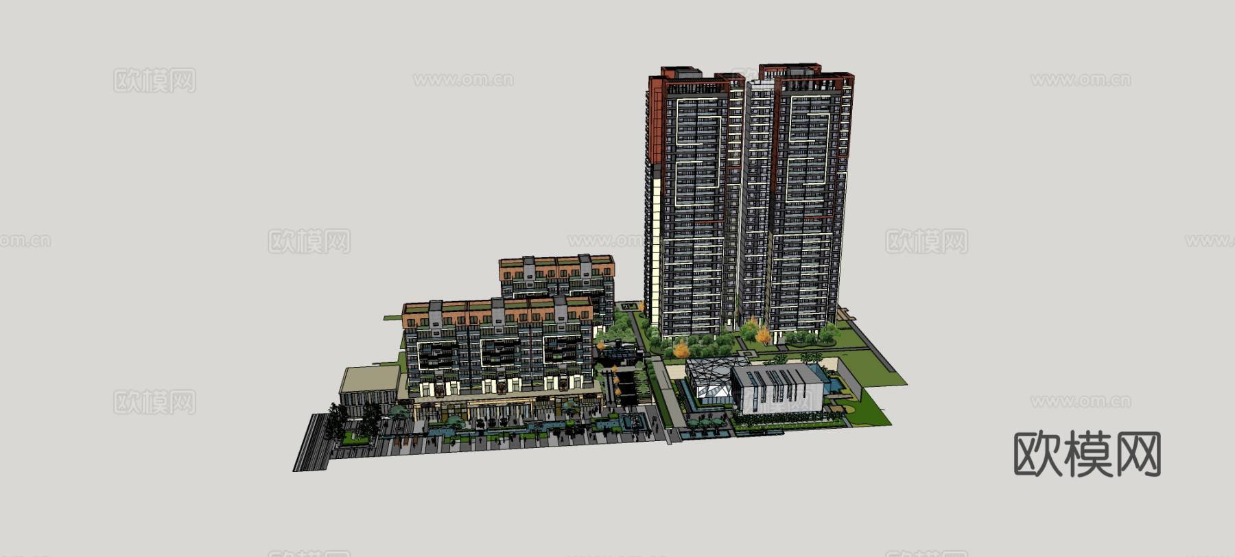 现代公寓楼su模型下载