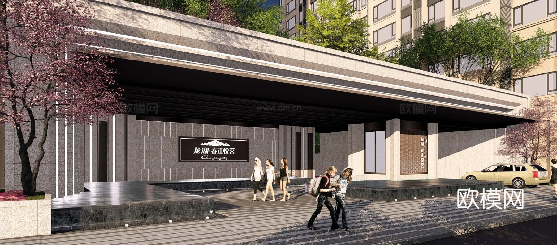 现代住宅小区大门入口su模型下载
