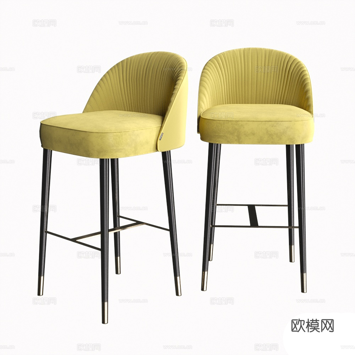 现代意式布艺木质吧台椅3d模型