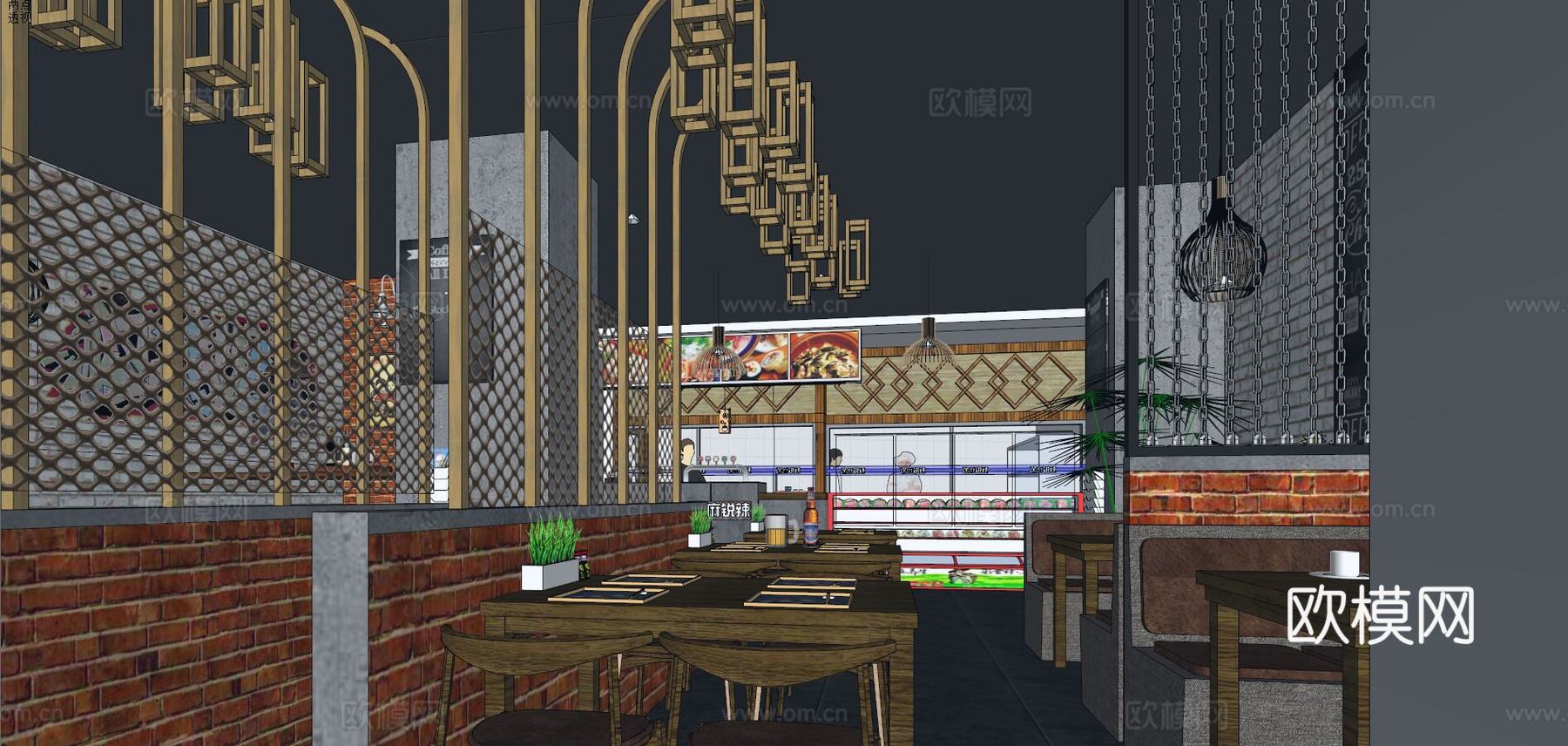 新中式麻辣烫店su模型下载