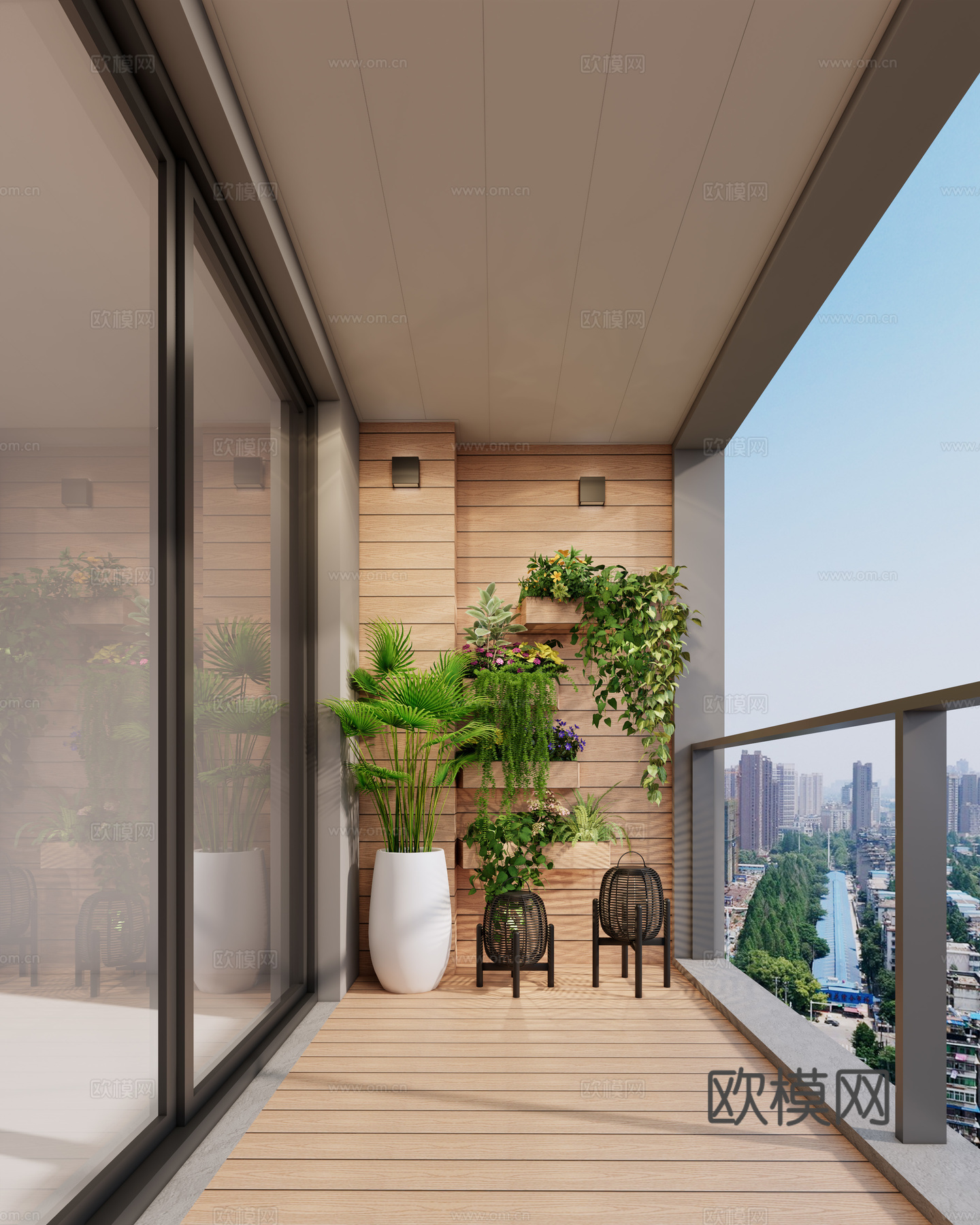 现代阳台 休闲阳台 景观阳台 休闲双人沙发 墙壁绿植装饰 绿3d模型