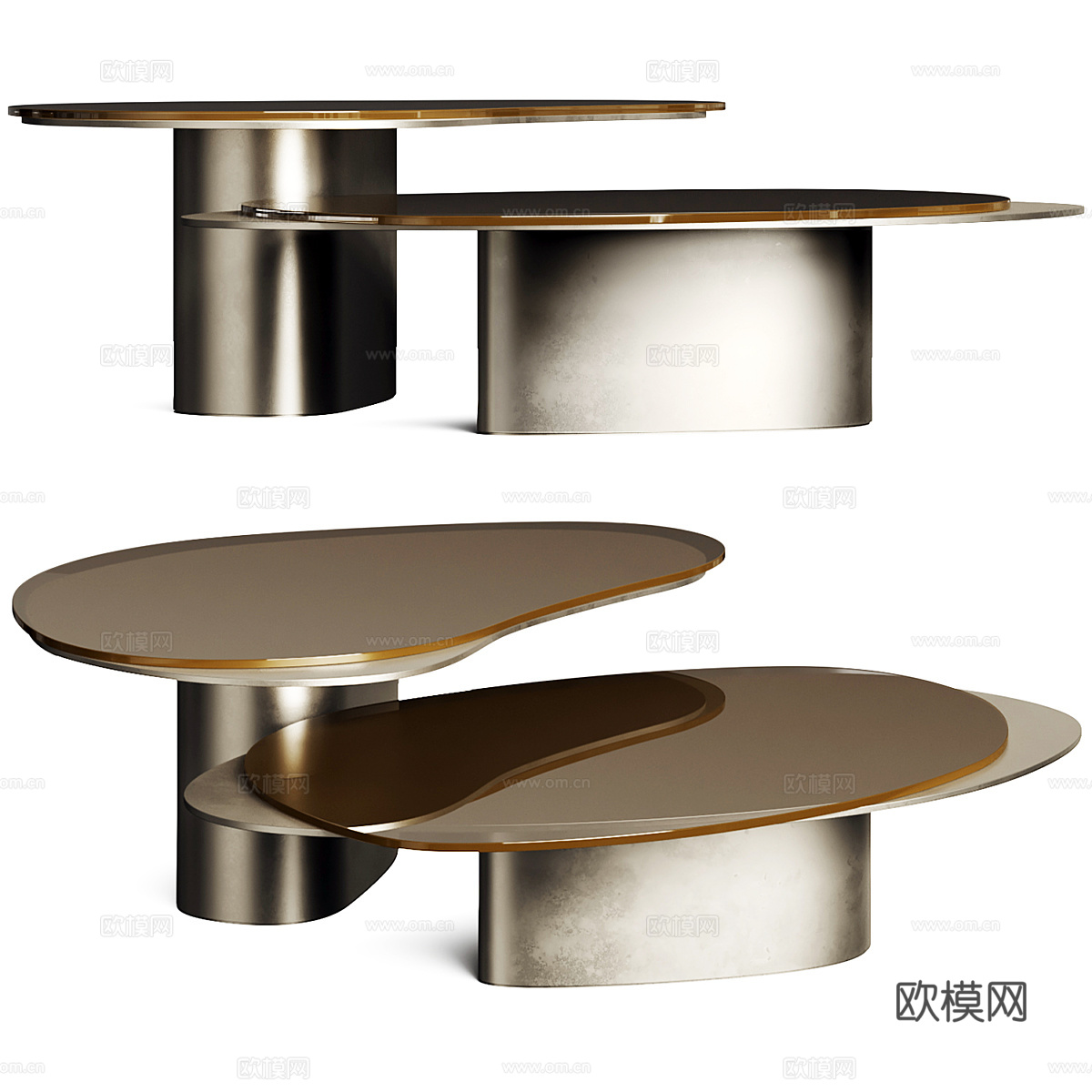 现代轻奢异形金属茶具组合3d模型