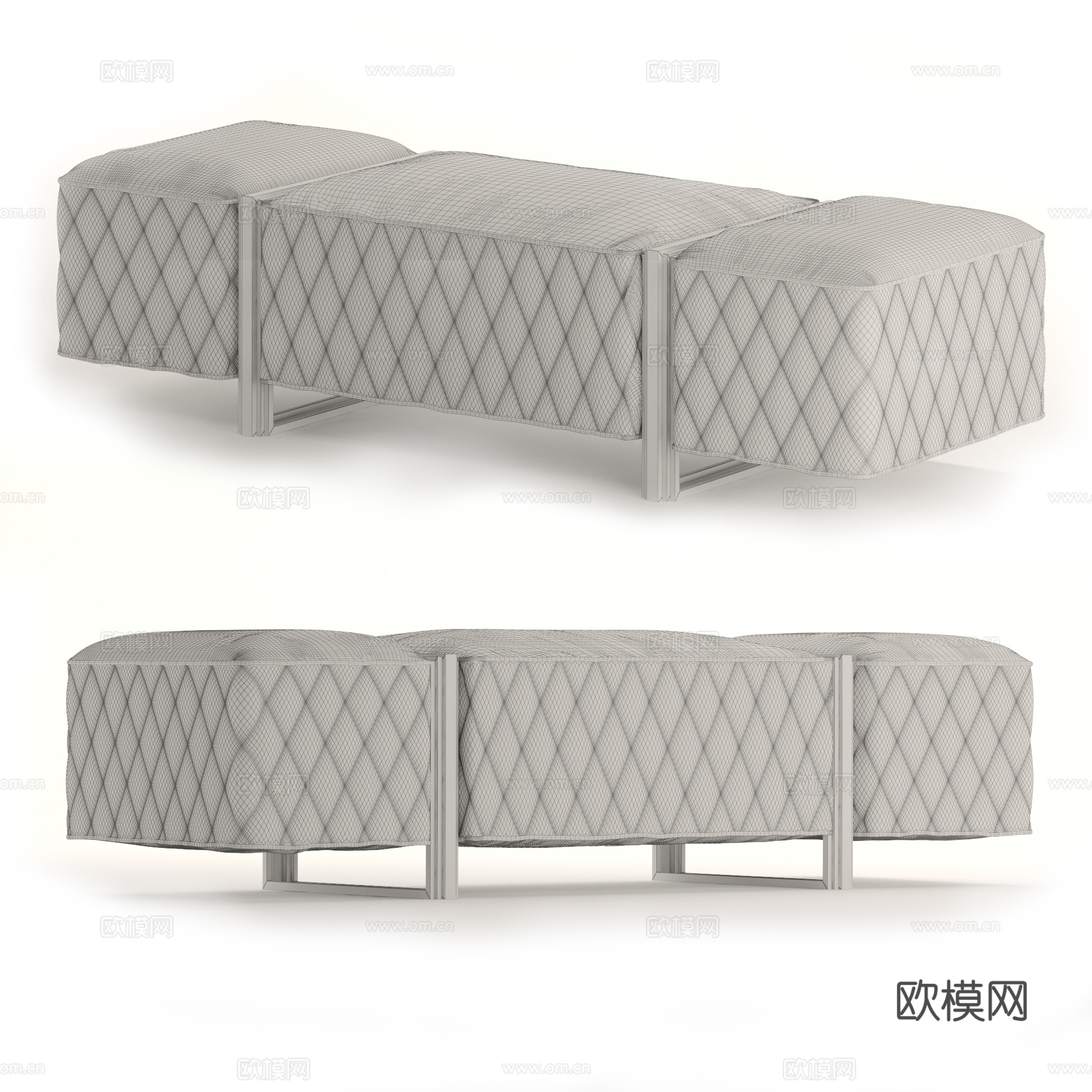 现代轻奢布艺长凳 条凳 床尾凳3d模型