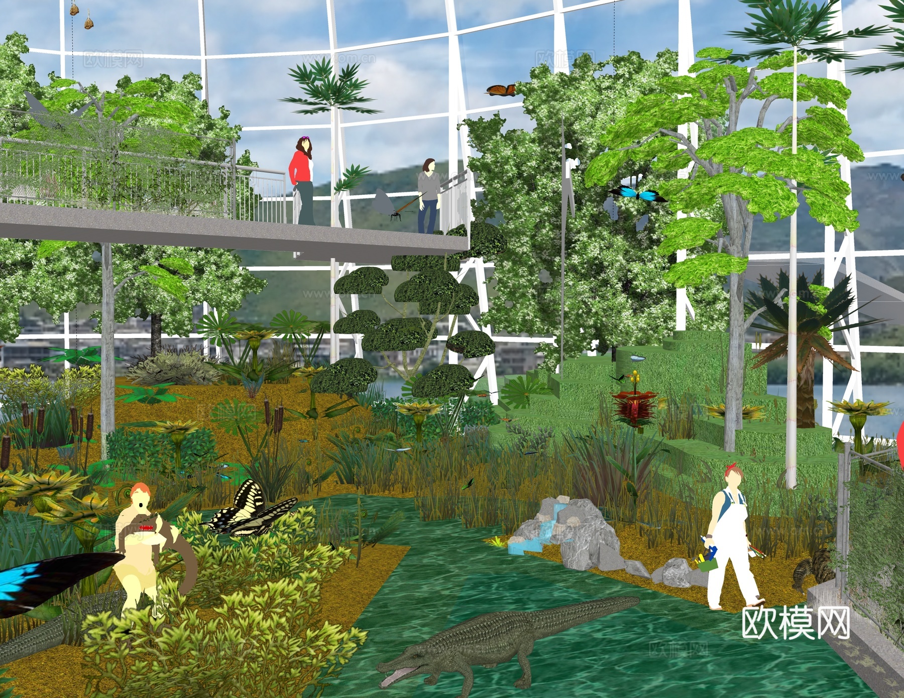 现代蝴蝶生态展览馆 植物景观su模型下载（渲染图2）