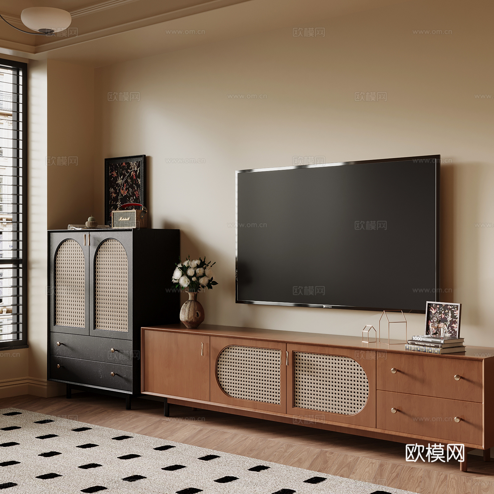 法式电视柜su模型