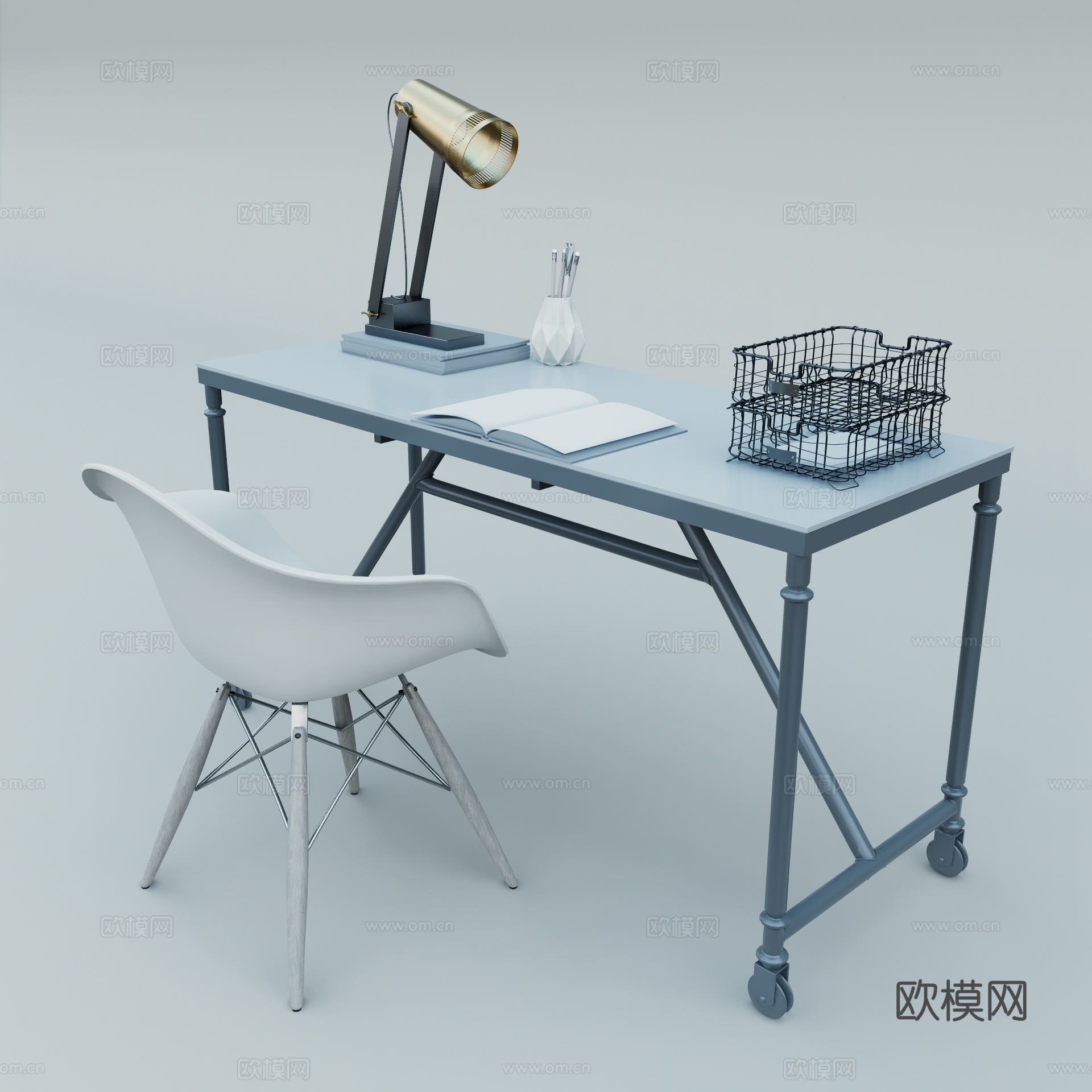 北欧铁艺书桌椅su模型下载