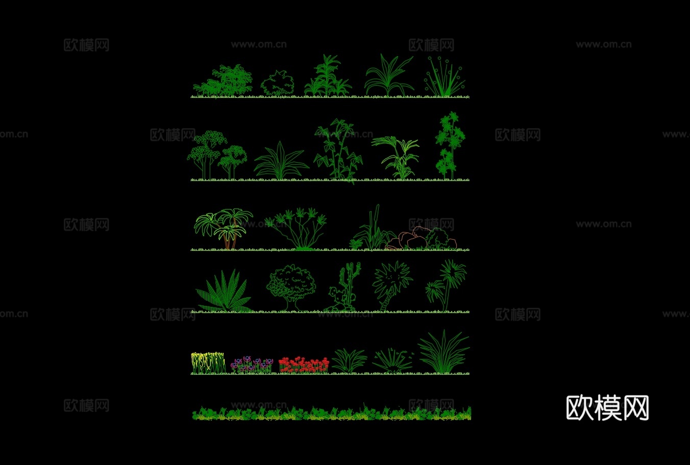 景观绿植立面图cad施工图