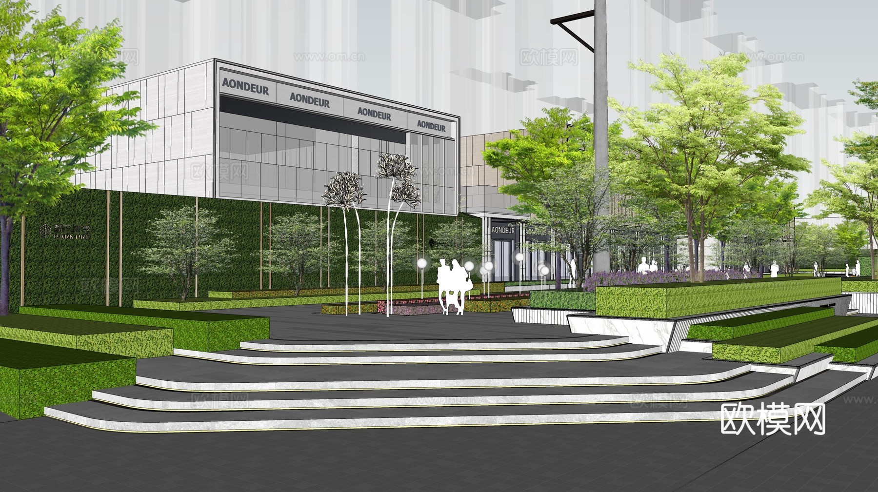 现代沿街商业建筑su模型下载