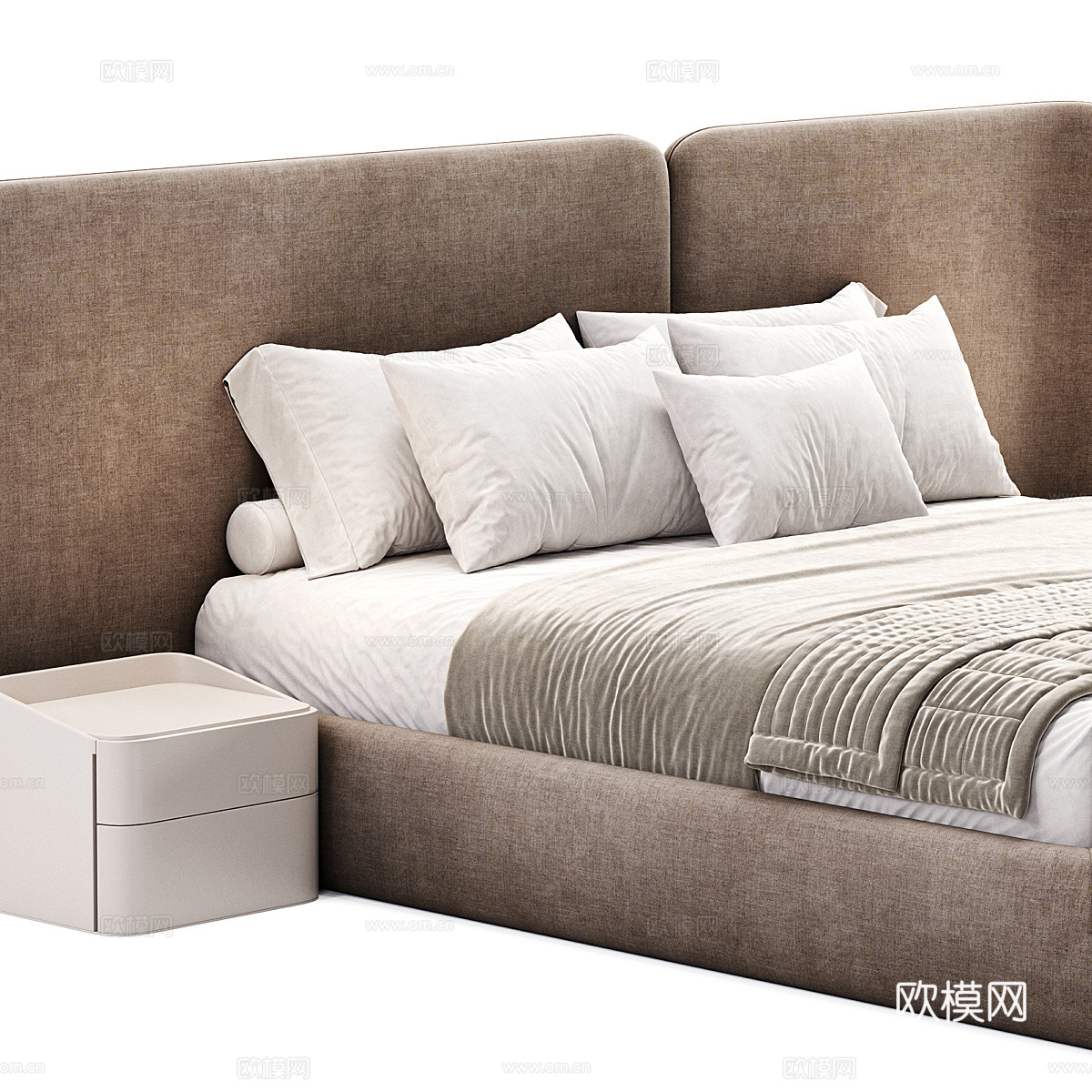现代意式布艺双人床3d模型