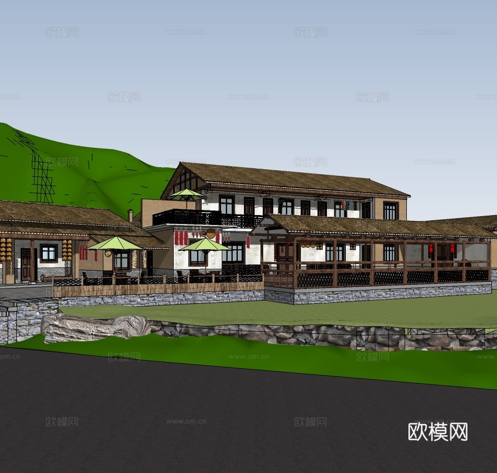 中式农家乐住宅su模型下载