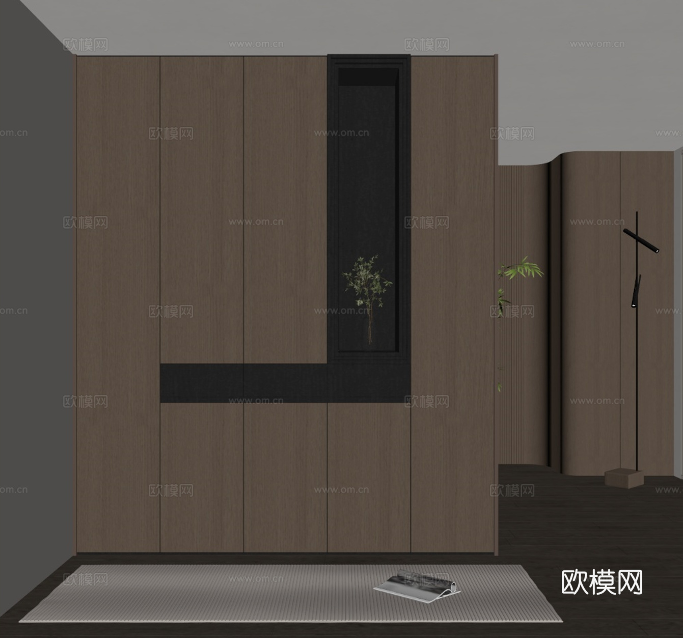 意式极简玄关柜 入户鞋柜 玄关背景su模型