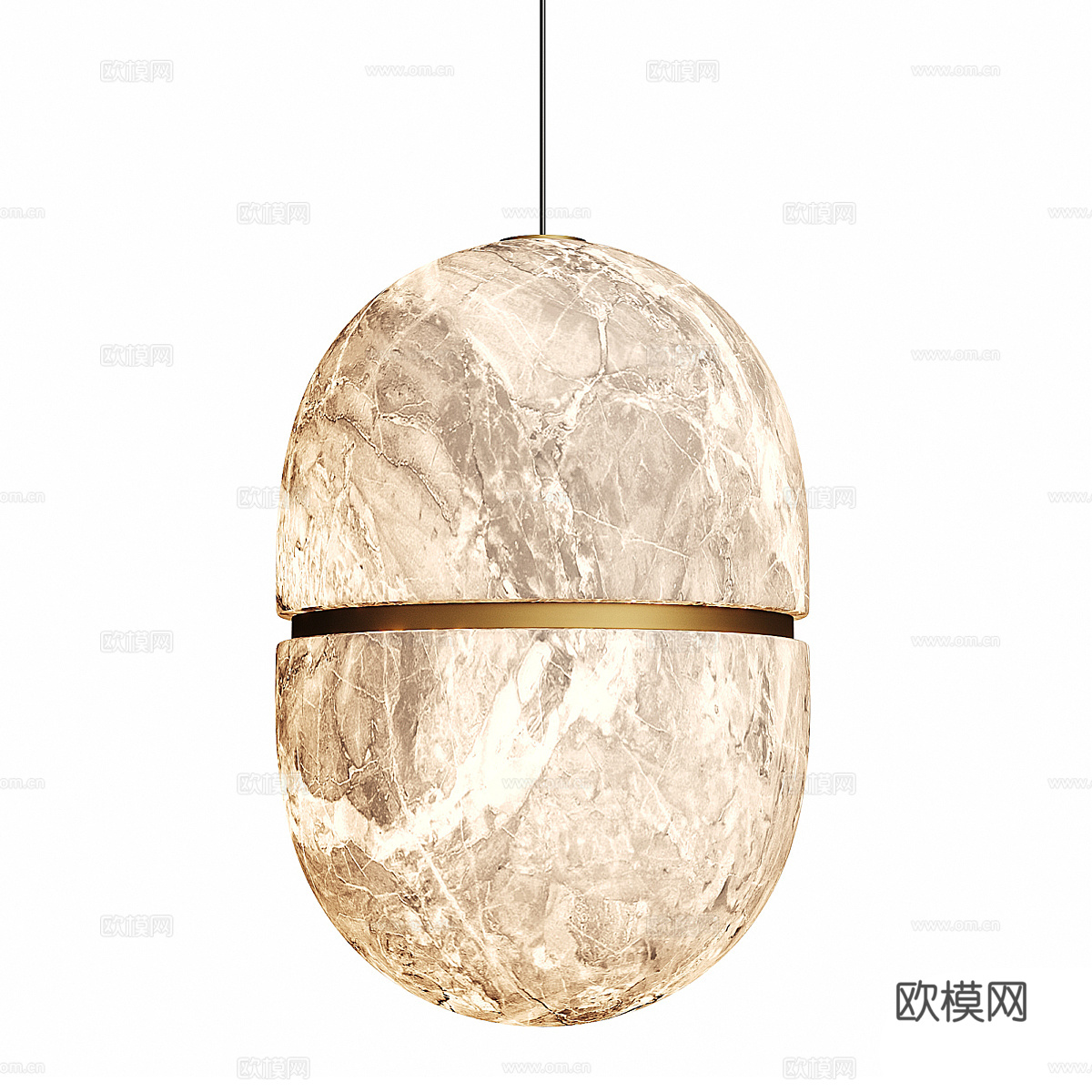现代意式轻奢椭圆透光石装饰吊灯3d模型