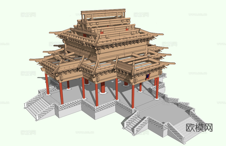 中式古建门头su模型下载