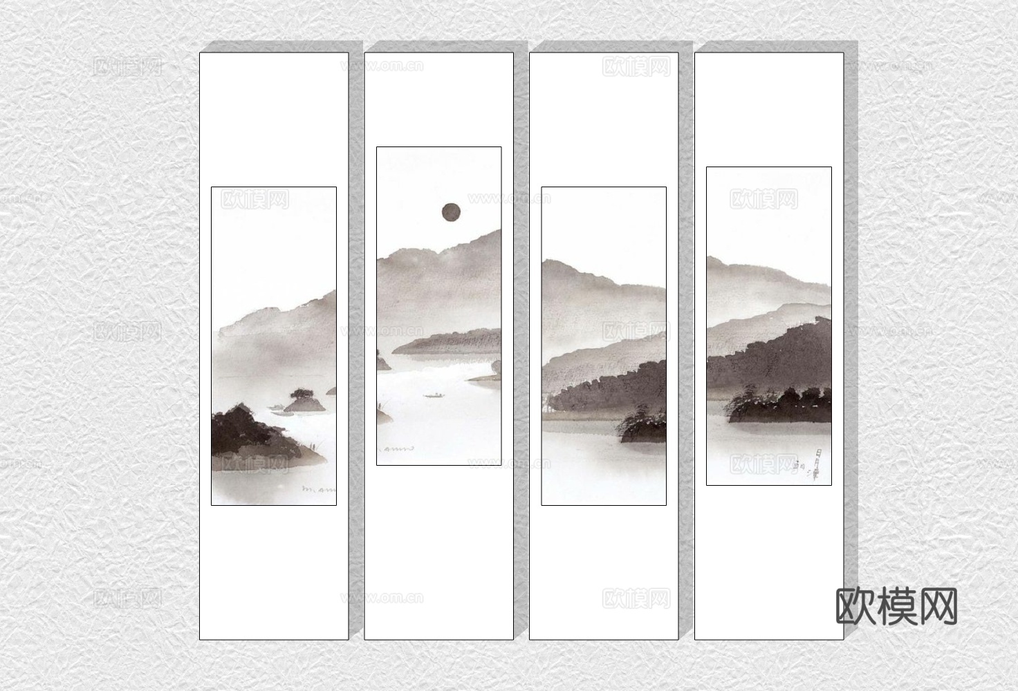 新中式装饰挂画su模型下载