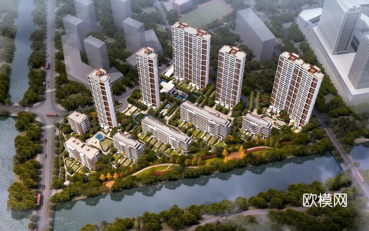 现代高层住宅小区外观su模型下载
