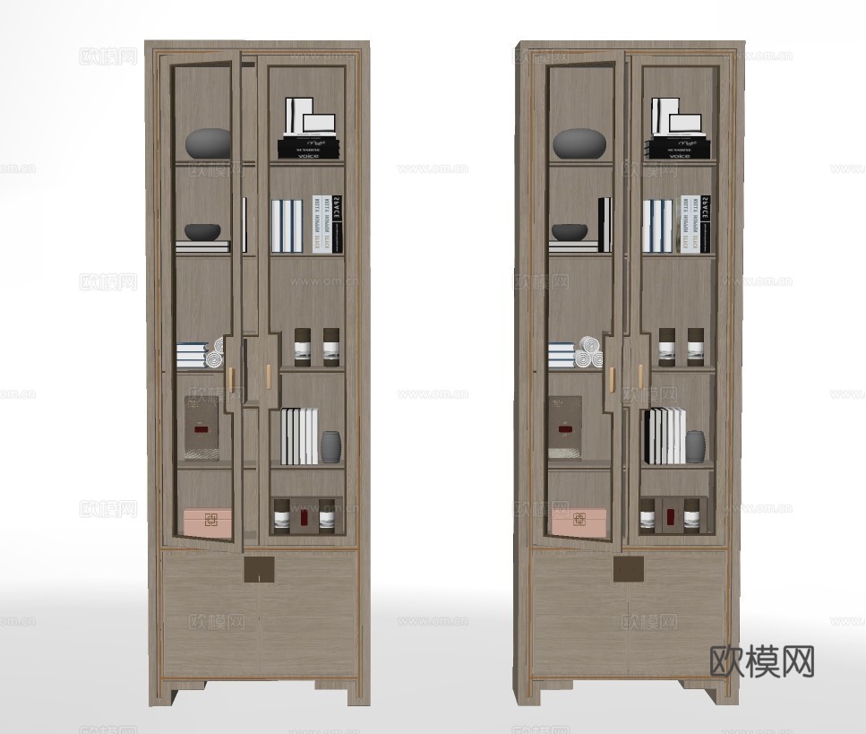 新中式实木装饰柜su模型下载